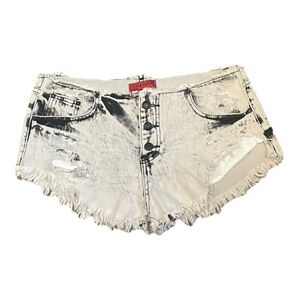 Signature8 Bleached Jean Shorts White Black Distressed Womens Large Button Fly